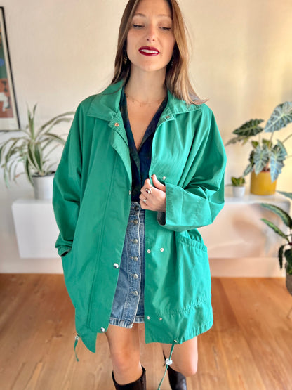 1970's vintage green trench coat with nautical motif lining