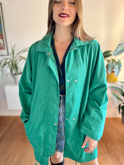 1970's vintage green trench coat with nautical motif lining