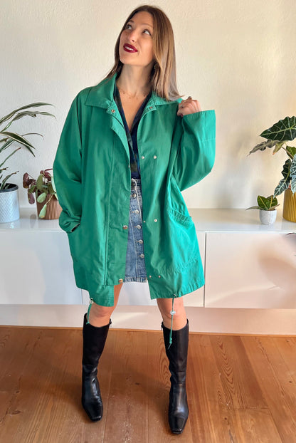 1970's vintage green trench coat with nautical motif lining