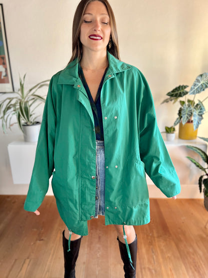 1970's vintage green trench coat with nautical motif lining