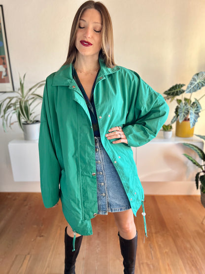 1970's vintage green trench coat with nautical motif lining