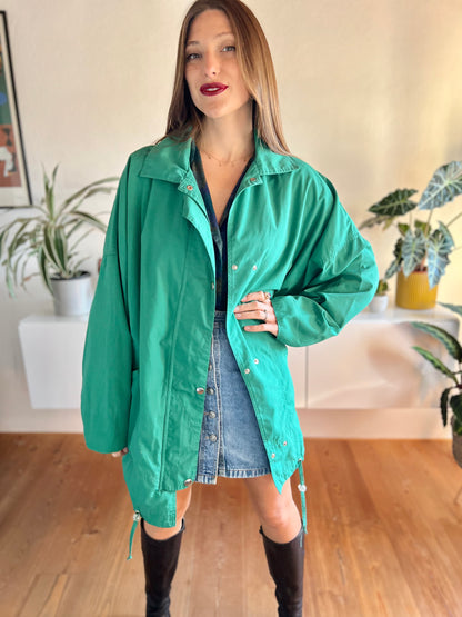 1970's vintage green trench coat with nautical motif lining