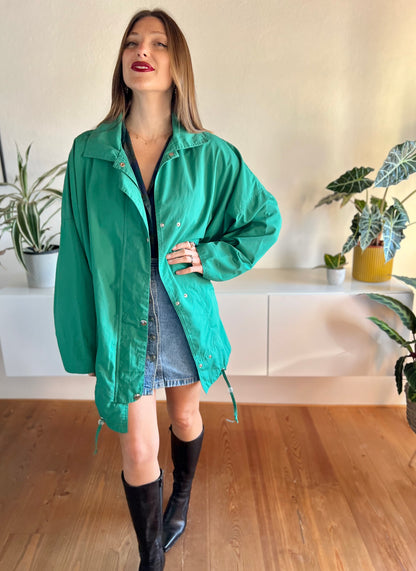 1970's vintage green trench coat with nautical motif lining