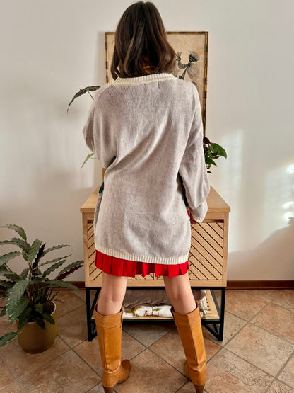 1980's vintage red, green and turquoise duck pattern knit pullover