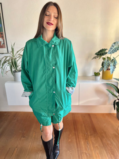 1970's vintage green trench coat with nautical motif lining