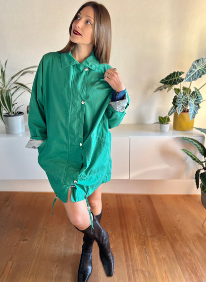 1970's vintage green trench coat with nautical motif lining