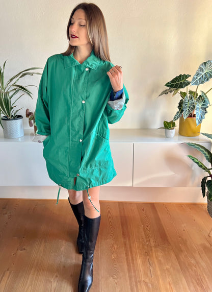 1970's vintage green trench coat with nautical motif lining