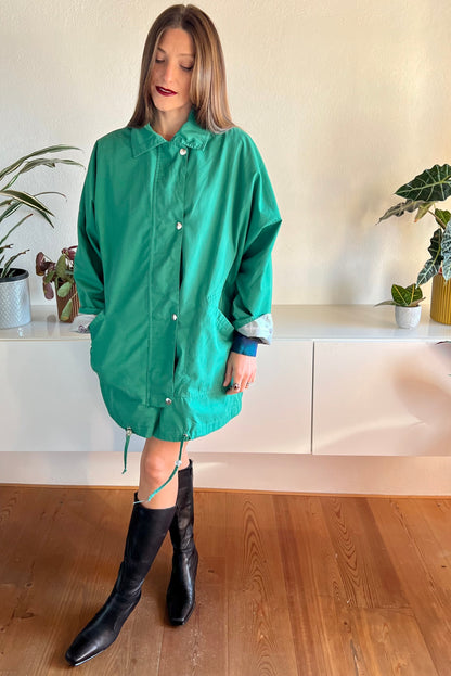 1970's vintage green trench coat with nautical motif lining