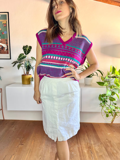 1970's vintage white linen pencil skirt