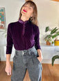 1990's vintage purple and black velvet animal print mock neck top