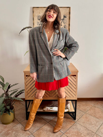 1970's vintage green, red and chocolate brown tweed wool and cashmere blend blazer