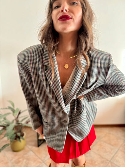 1970's vintage green, red and chocolate brown tweed wool and cashmere blend blazer