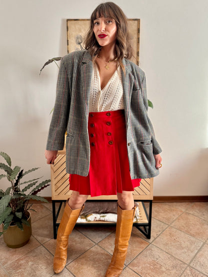 1970's vintage green, red and chocolate brown tweed wool and cashmere blend blazer