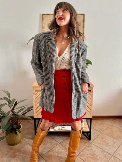 1970's vintage green, red and chocolate brown tweed wool and cashmere blend blazer