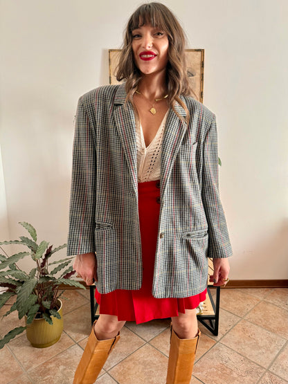 1970's vintage green, red and chocolate brown tweed wool and cashmere blend blazer