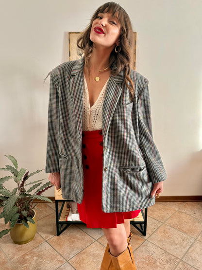 1970's vintage green, red and chocolate brown tweed wool and cashmere blend blazer