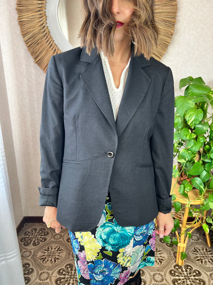 1990's vintage charcoal grey light weight wool blazer