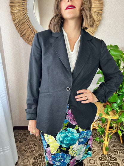 1990's vintage charcoal grey light weight wool blazer