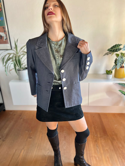 1970's vintage navy blue blazer with oversize mother of pearl buttons