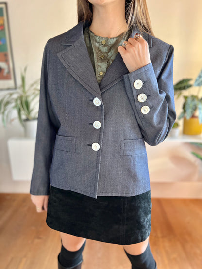 1970's vintage navy blue blazer with oversize mother of pearl buttons