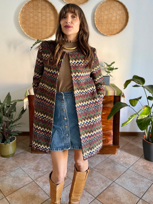 1970's vintage multicolor chevron woven coat