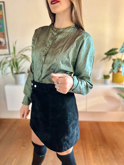 1980's vintage green wrinkle effect iridescent blouse