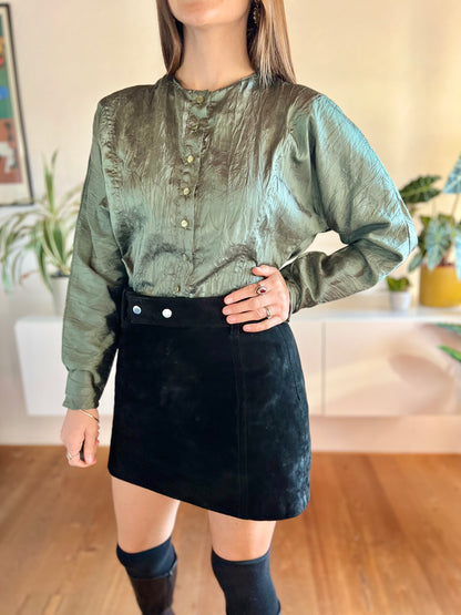 1980's vintage green wrinkle effect iridescent blouse