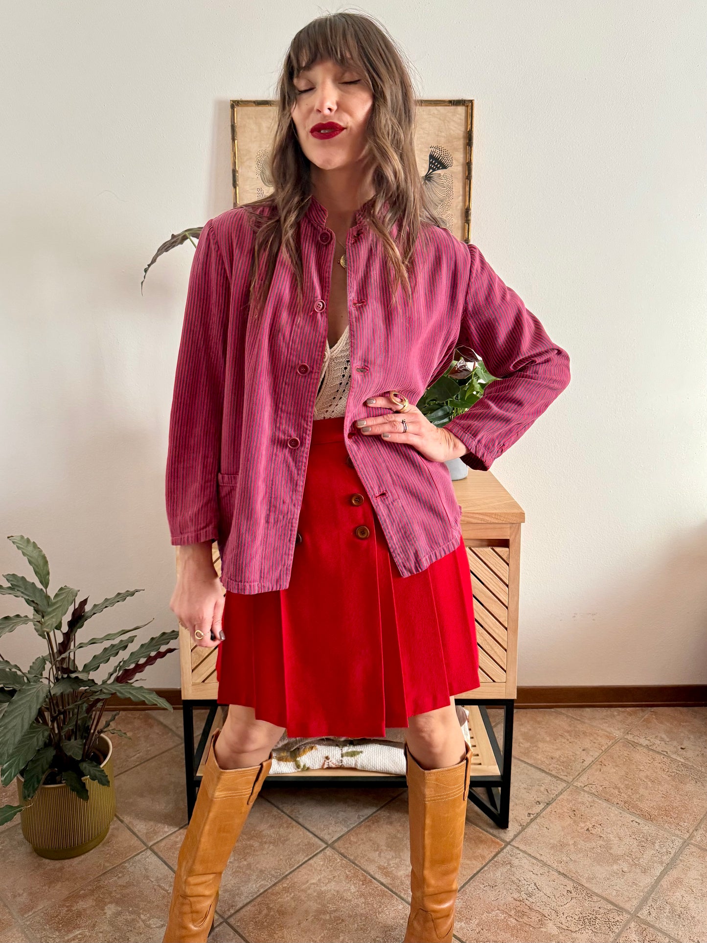 1970's vintage blue and red stripe work shirt