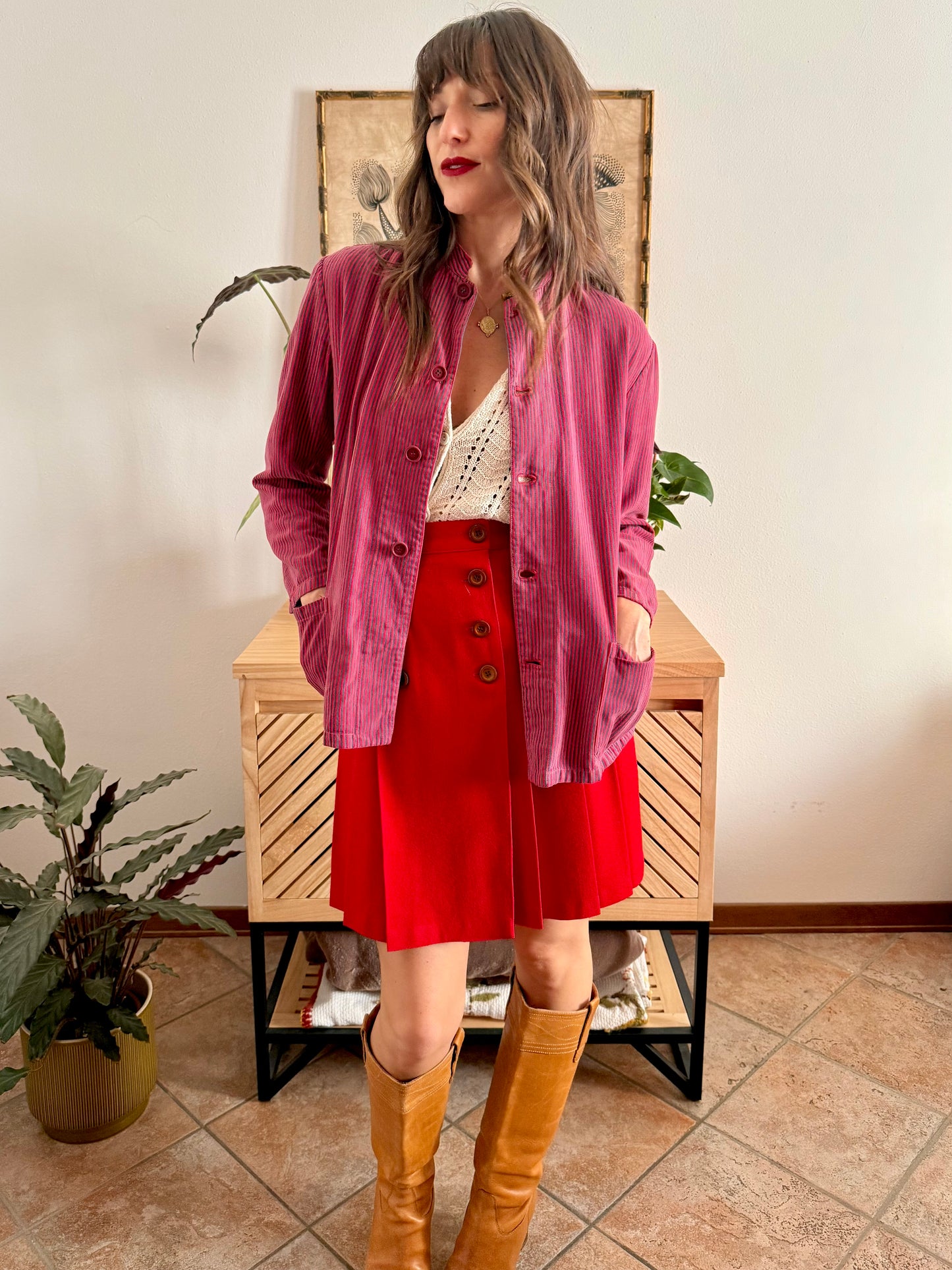 1970's vintage blue and red stripe work shirt