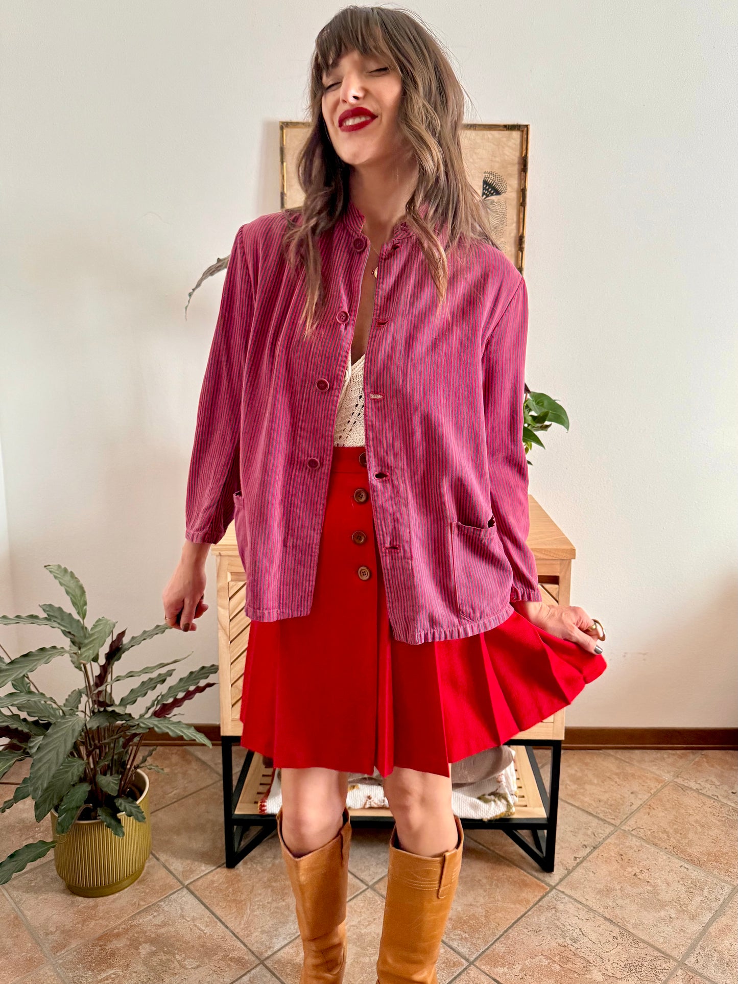 1970's vintage blue and red stripe work shirt