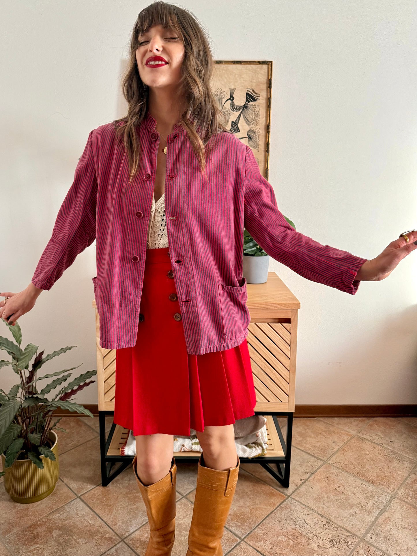 1970's vintage blue and red stripe work shirt