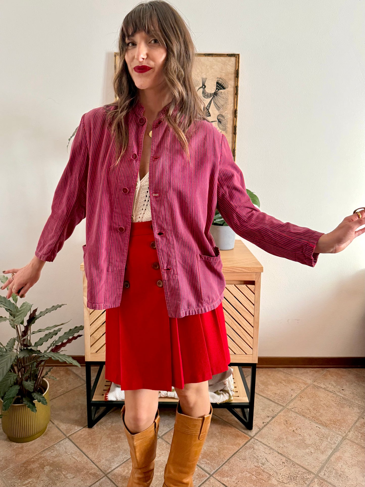 1970's vintage blue and red stripe work shirt