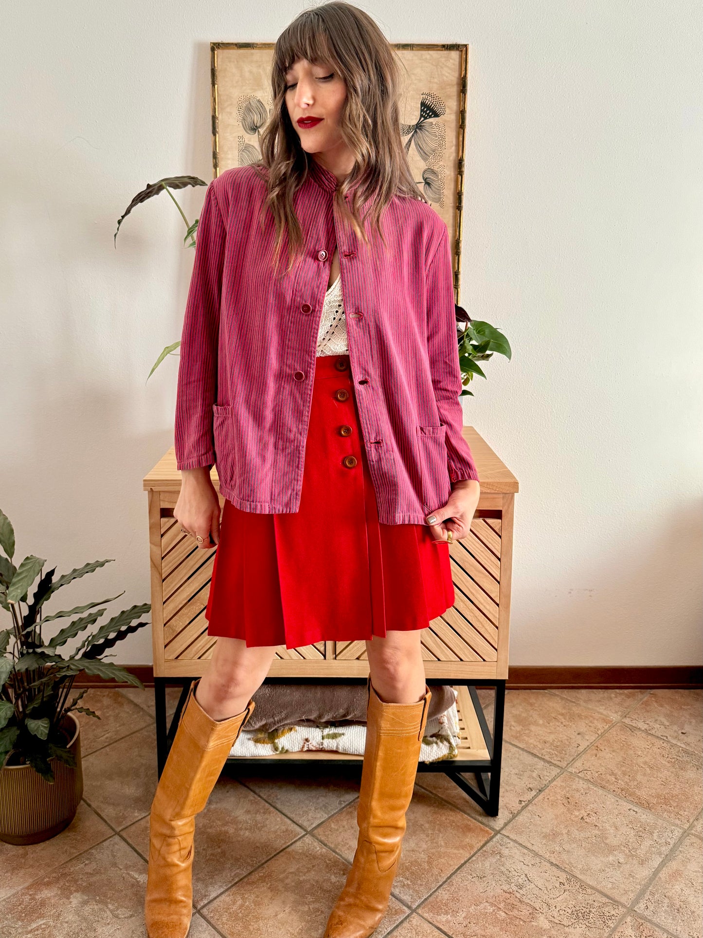 1970's vintage blue and red stripe work shirt