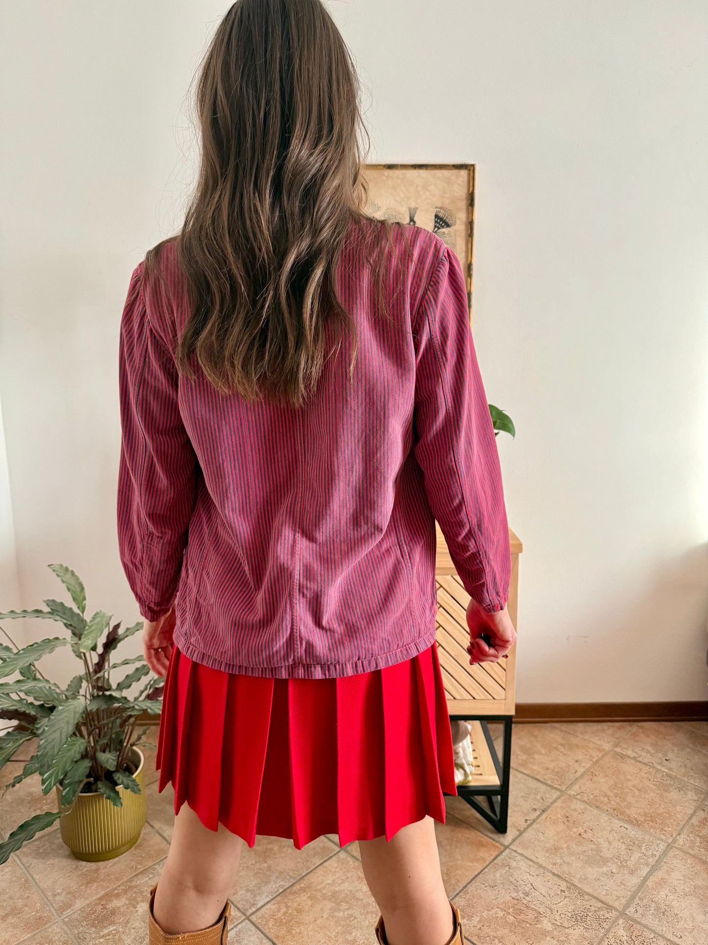 1970's vintage blue and red stripe work shirt