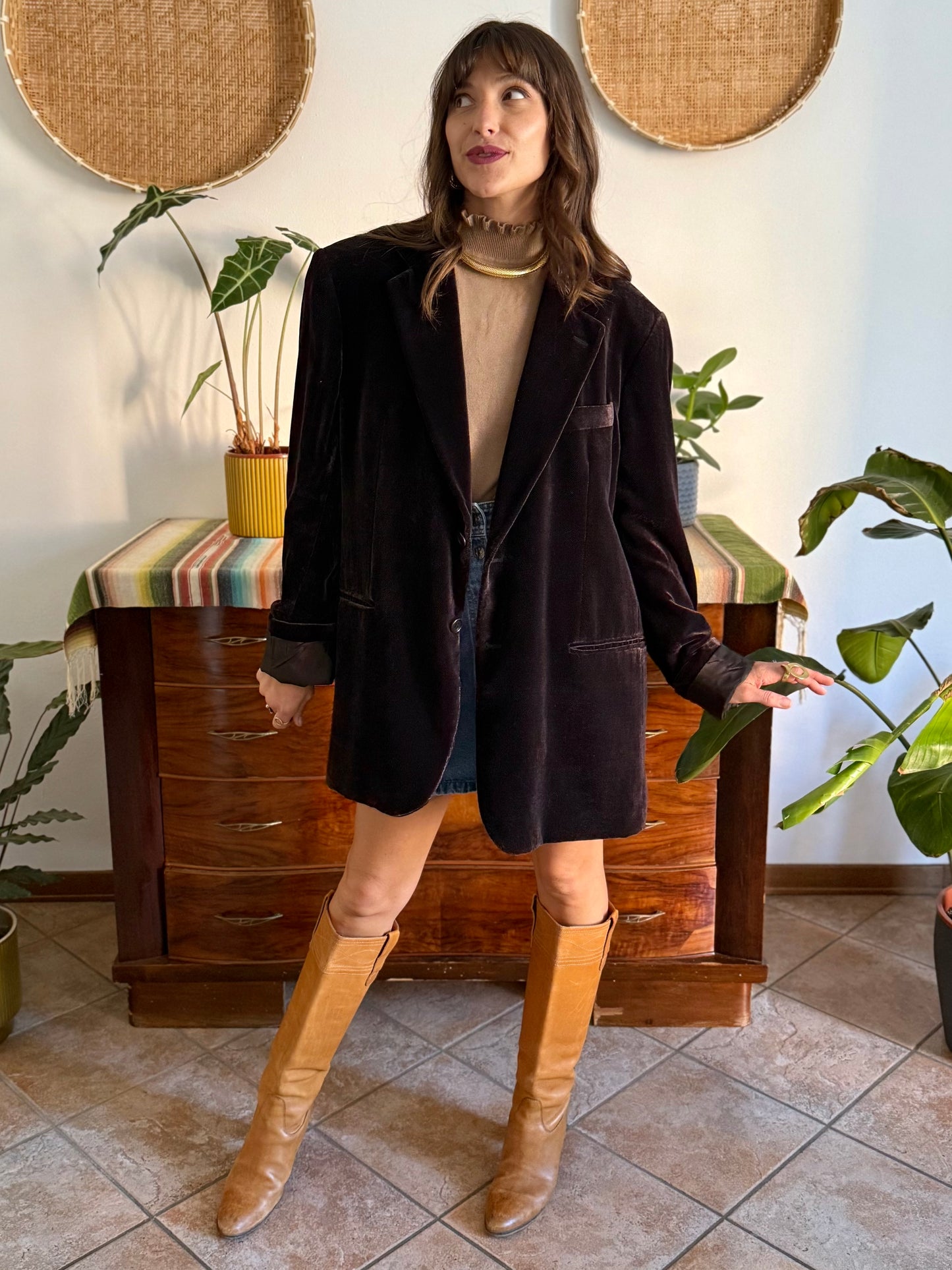 Vintage brown textured velvet Giorgio Armani blazer