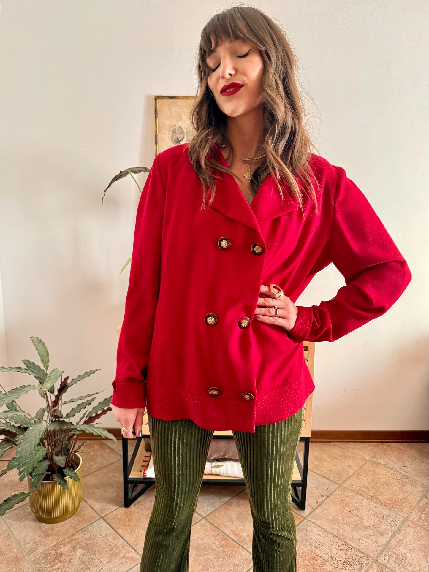 1970’s vintage cherry red wool blouse