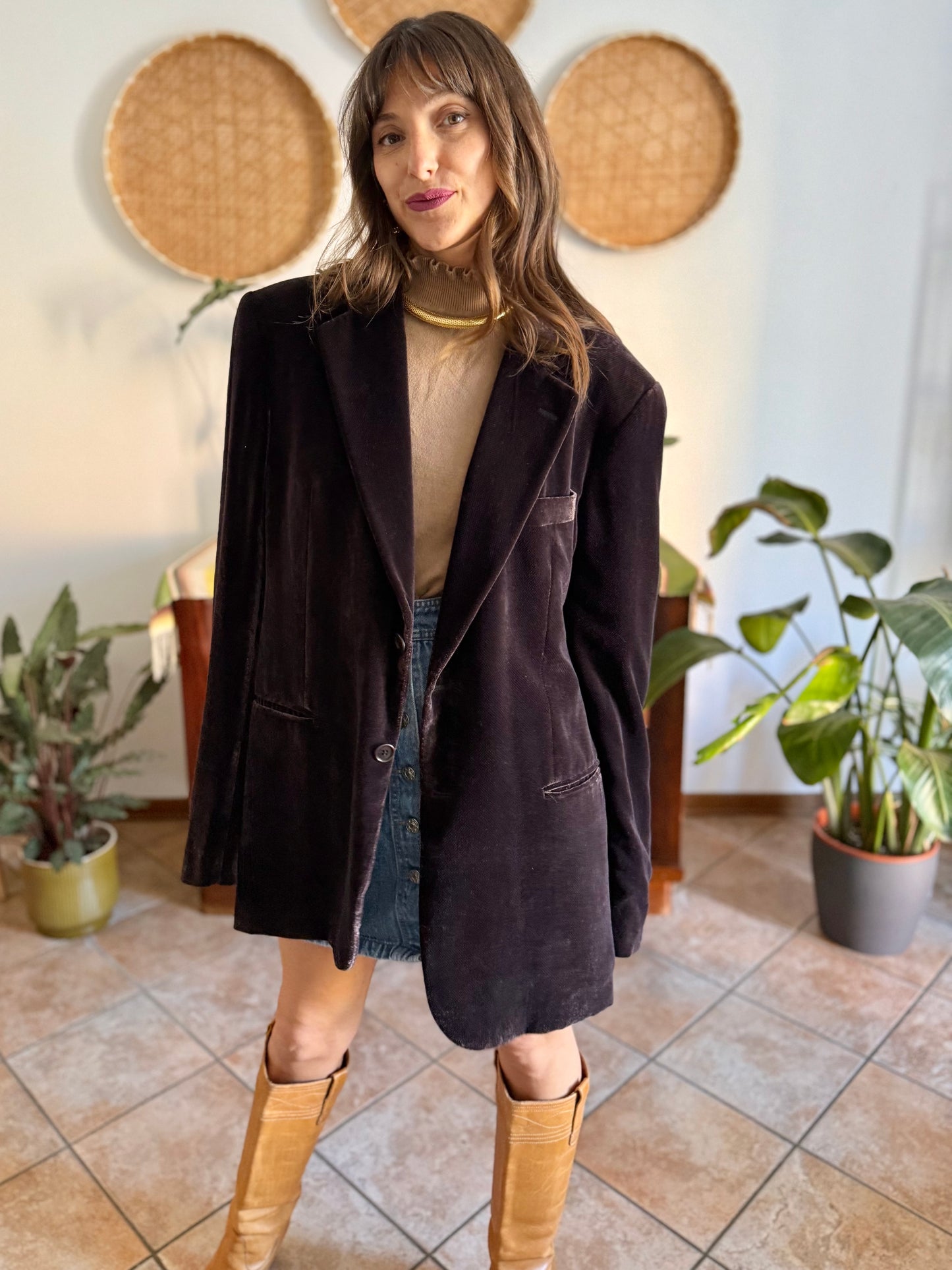 Vintage brown textured velvet Giorgio Armani blazer