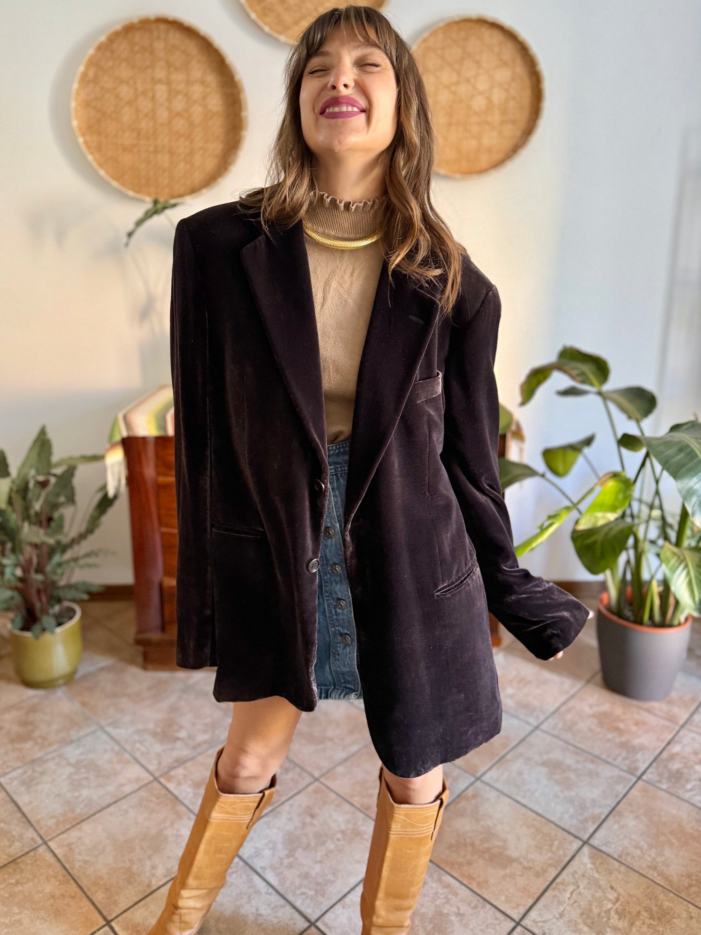 Vintage brown textured velvet Giorgio Armani blazer