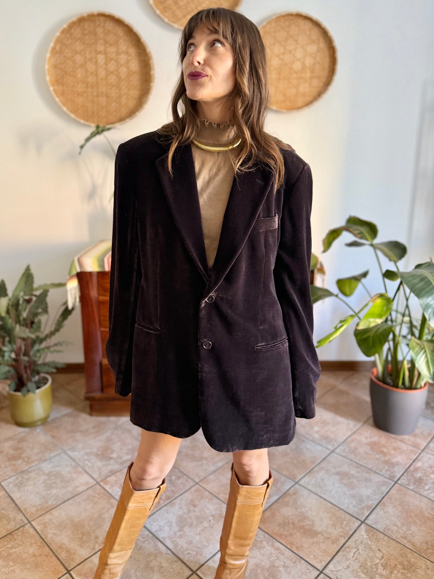 Vintage brown textured velvet Giorgio Armani blazer