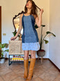 Y2k vintage denim Levi's mini dress with floral embroidery ruffle trim