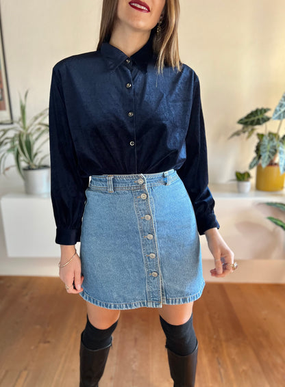 1970's vintage dark blue velvet blouse