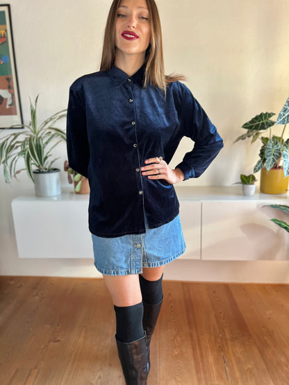 1970's vintage dark blue velvet blouse