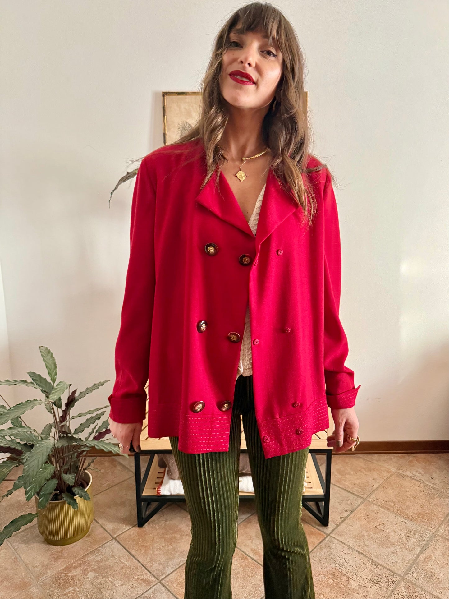 1970’s vintage cherry red wool blouse