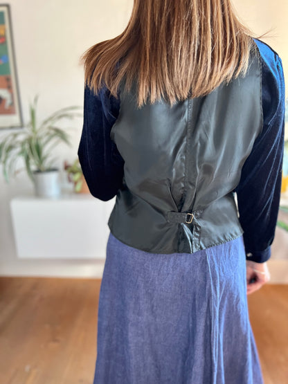 1990's vintage royal blue  and silver satin floral waistcoat