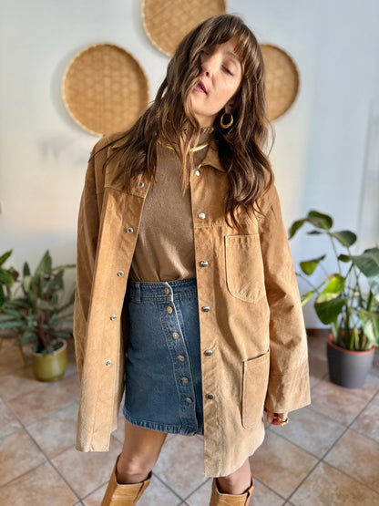 1970's vintage oversize tan leather shirt