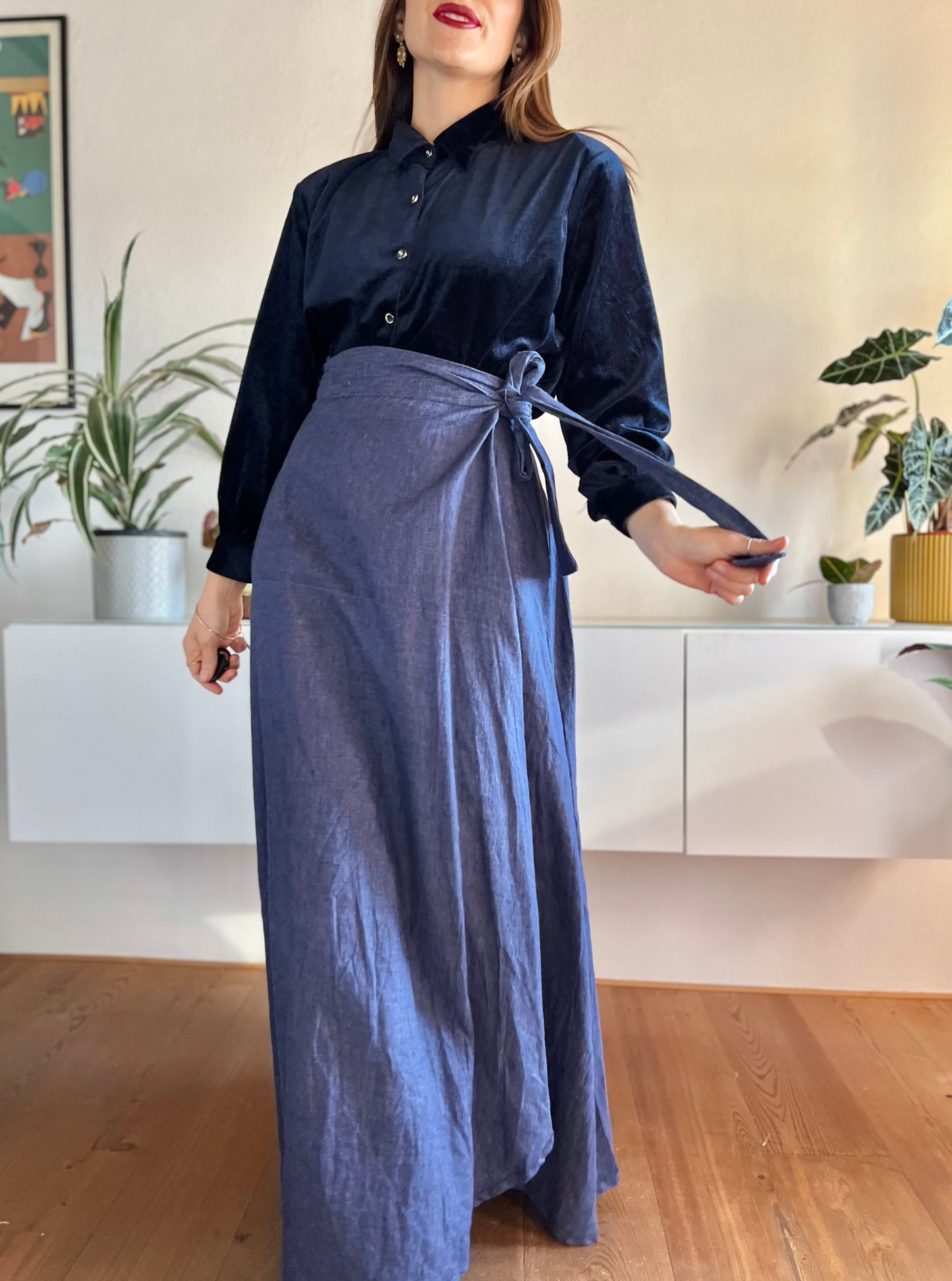 1970's vintage denim maxi prairie skirt