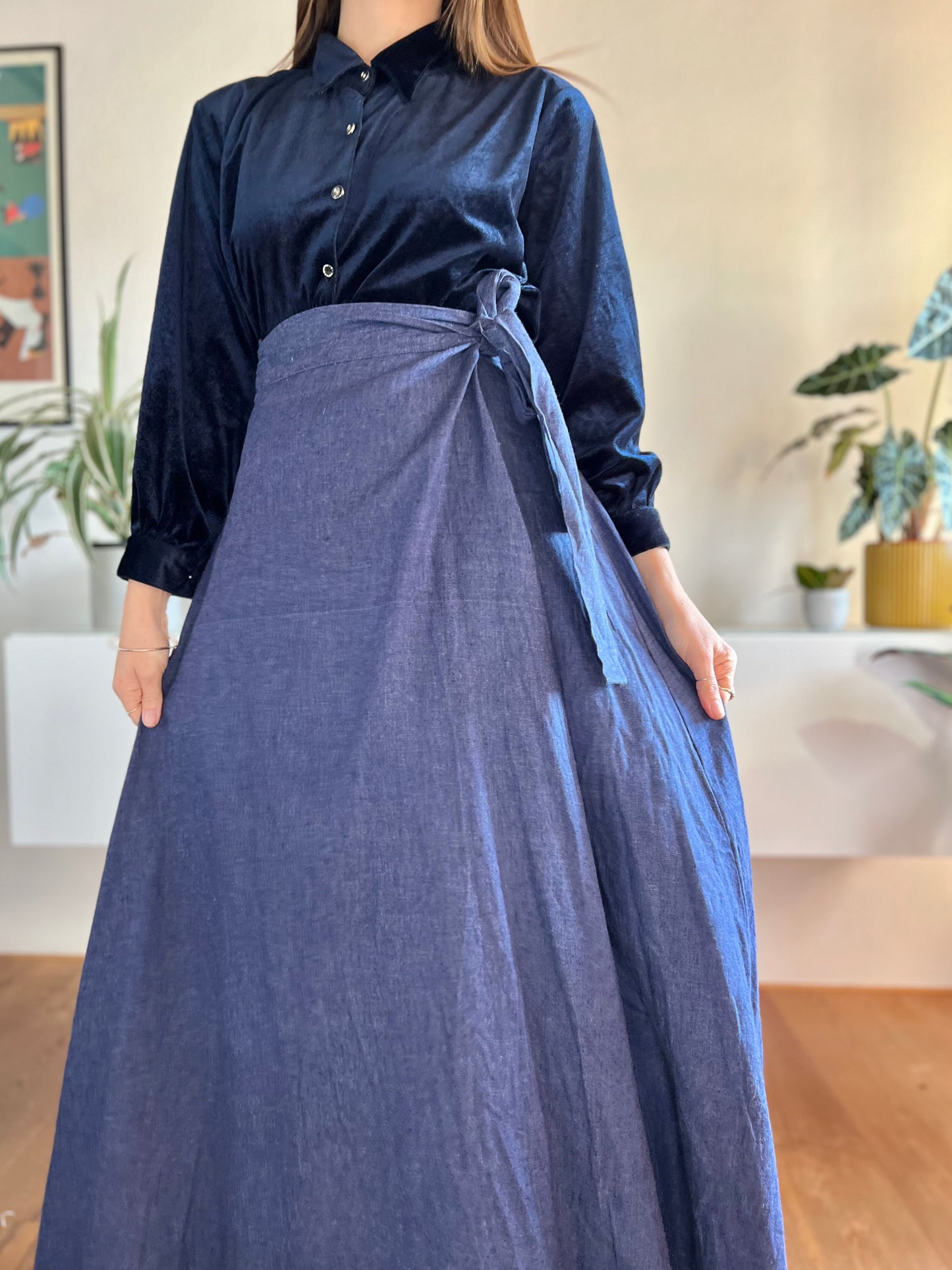 1970's vintage denim maxi prairie skirt