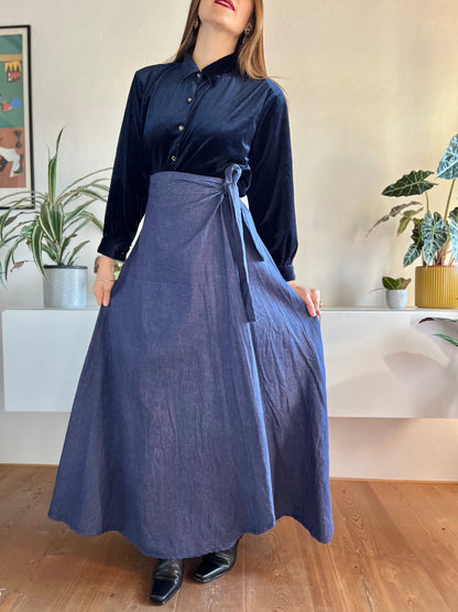 1970's vintage denim maxi prairie skirt