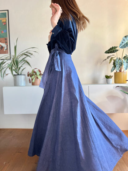 1970's vintage denim maxi prairie skirt