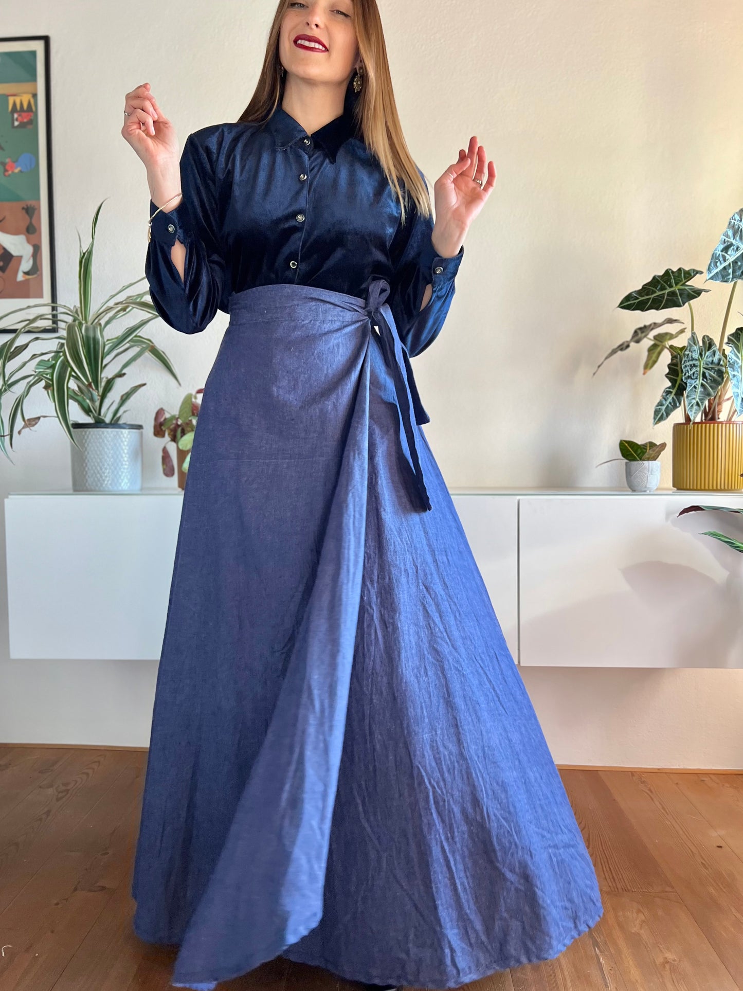 1970's vintage denim maxi prairie skirt